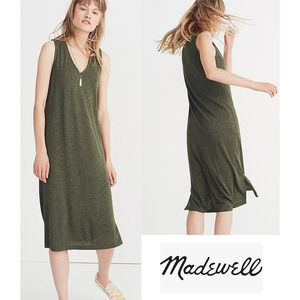 Madewell | Super Soft Dark Olive Green V-Neck Jersey Midi Tank Dress